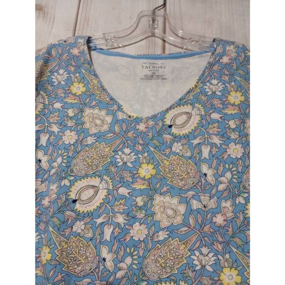 Talbots Shirt Ladies 3x Petite Pastel Blue Floral Short Sleeve VNeck Soft Tee Ca - Picture 3 of 6
